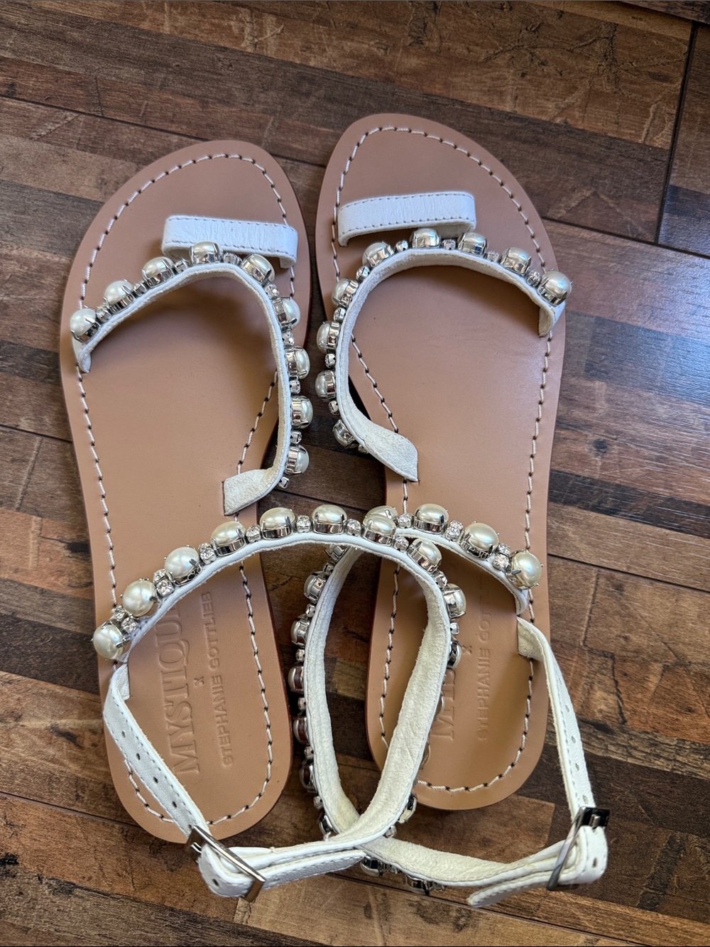 Mystique x Stephanie Gottlieb White Pearl Leather Sandals - Picture 5 of 7